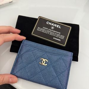 SOLD - Chanel Classic Flat Card Holder in Iridescent Navy Caviar Leather